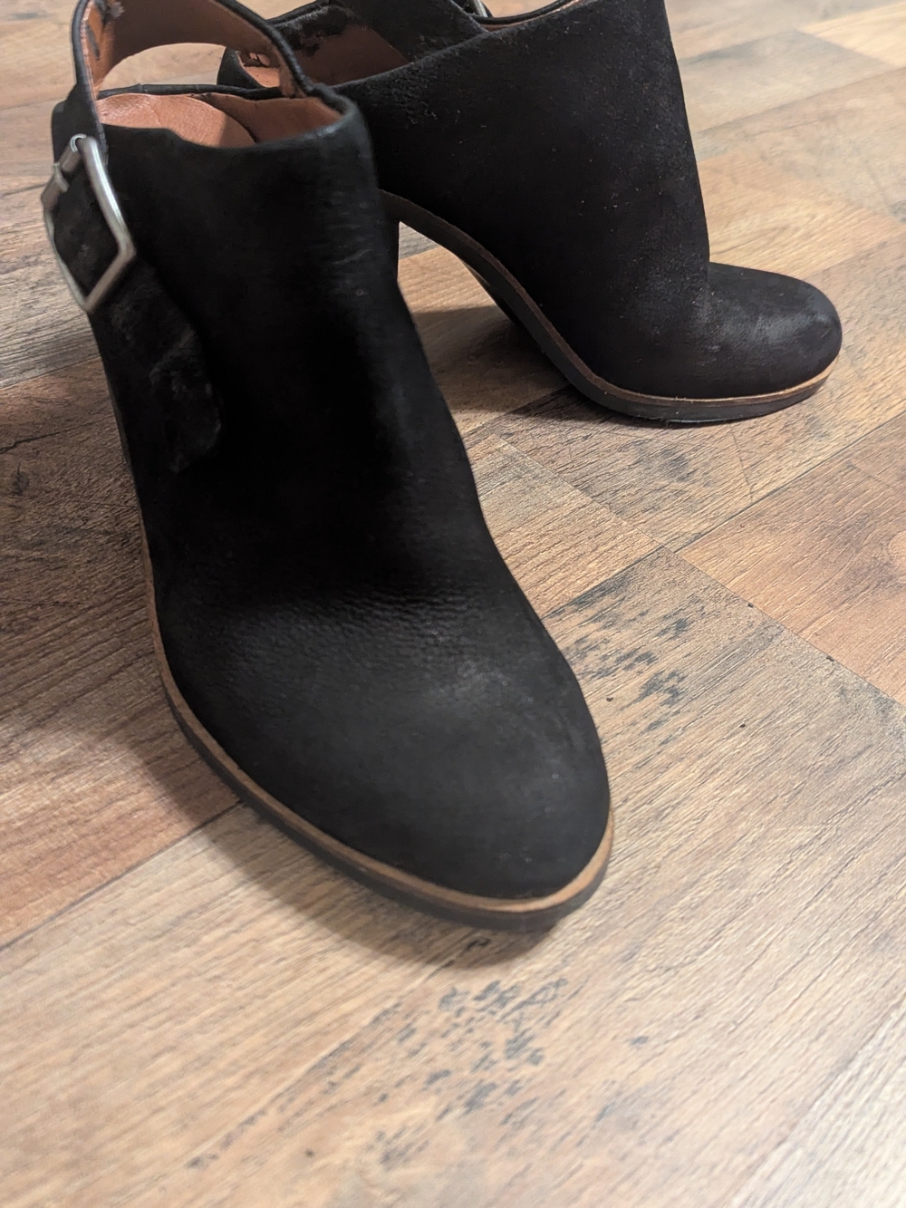 Lucky Brand Black Suede Ankle Booties with Buckle Strap